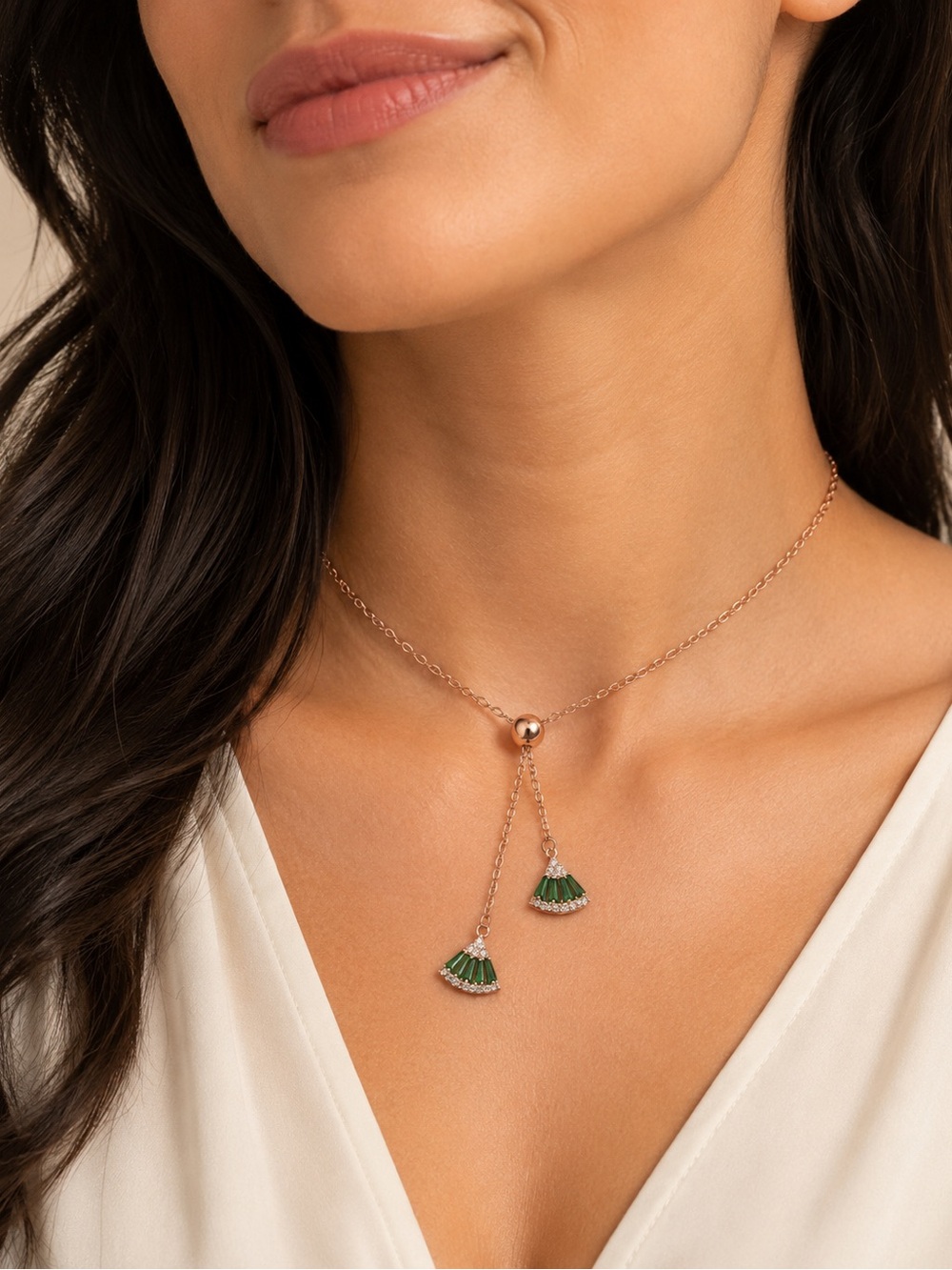 Choker Elegant Green and Gold Fan Necklace steel 18k